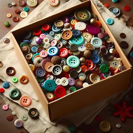 Caja donde se guardan botones de prendas que se han tirado a la basura, normalmente por muy usadas o rotas.