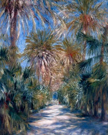 Paisaje pintado de un palmeral en Argel